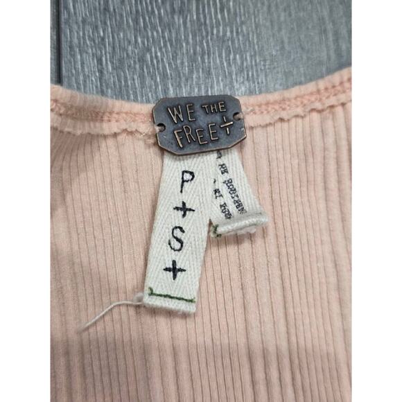 Free People Ribbed Y2K Henley Top Long Sleeve V-neck peach S/P A003779 - Picture 8 of 9